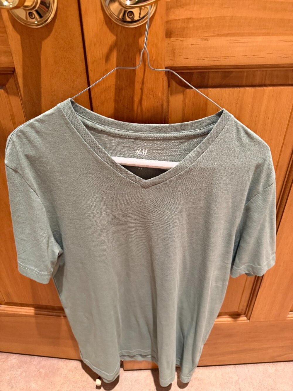 H&M V-Neck T-Shirt Green Marled Size Small